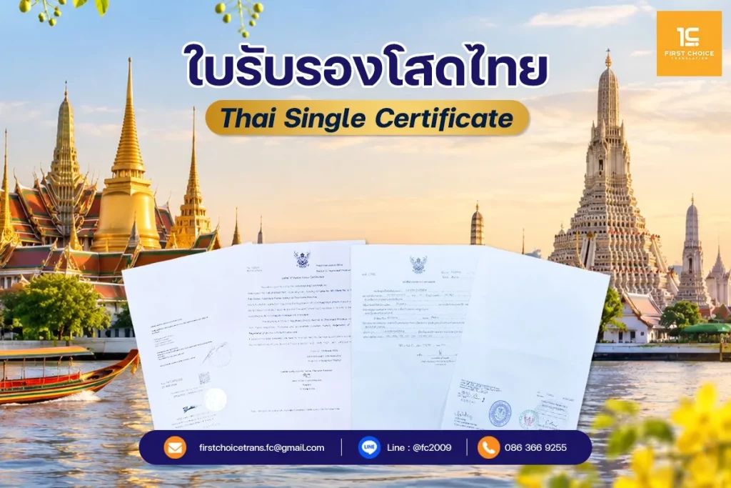 ตัวอย่างเอกสาร กรณี ใช้ใบรับรองโสดไทย 2